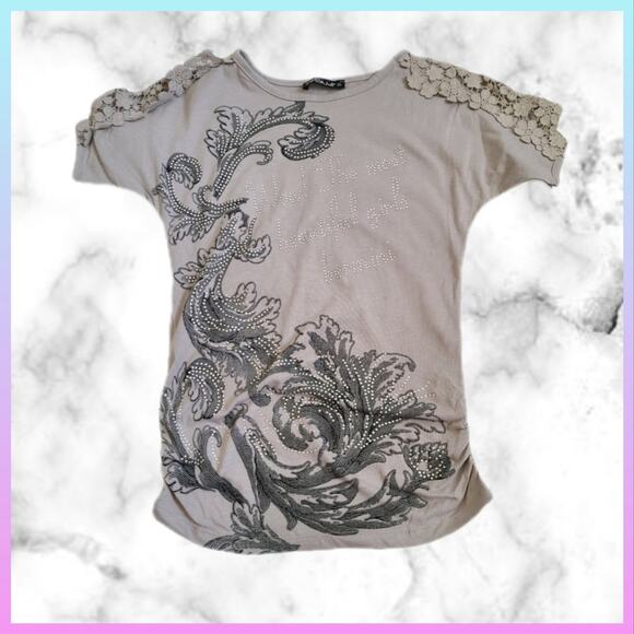 Bermini Beautiful Girls Bedazzled Lace Sleeve T-Shirt SZ XS - Picture 12 of 12